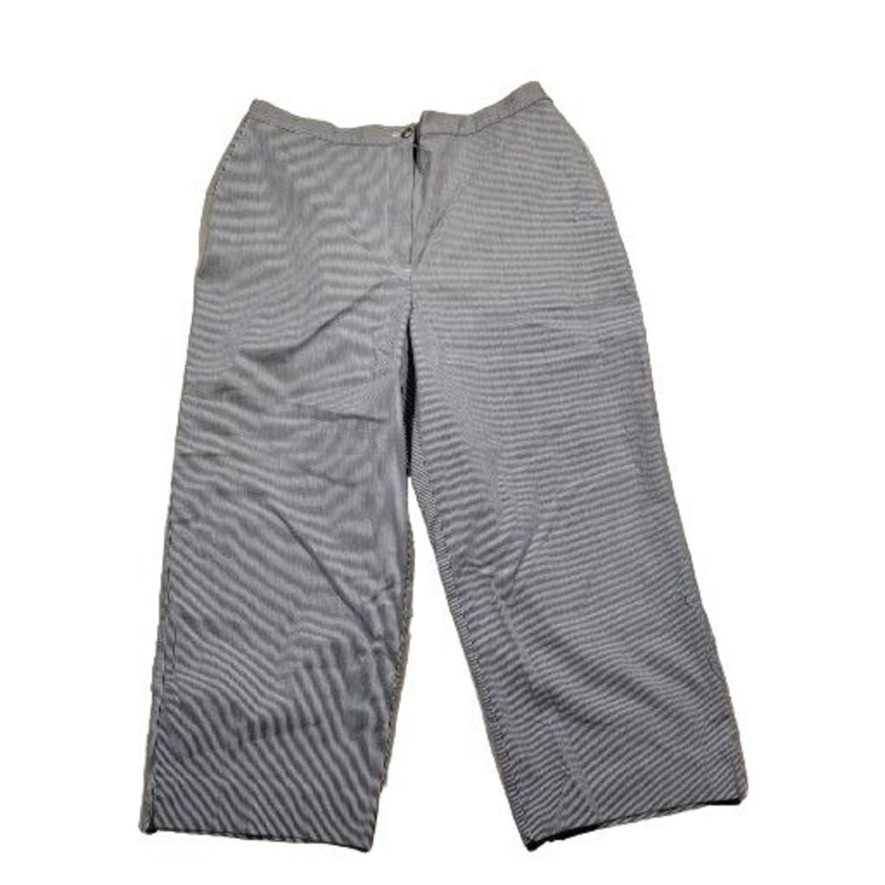 Alfred Dunner Pinstripe Capri Pants Women 16 Blue White Crop Wide Leg Elastic